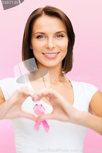 Image of woman with pink cancer awareness ribbon