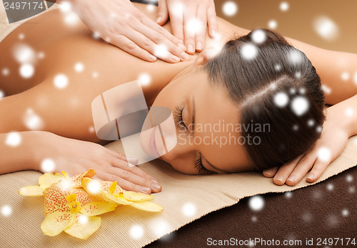 Image of woman in spa salon getting massage
