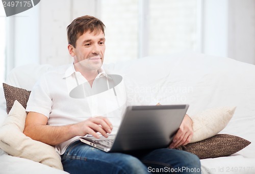 Image of man working with laptop at home