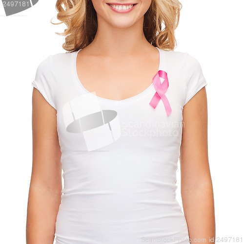 Image of woman with pink cancer awareness ribbon