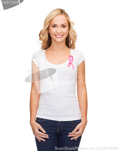 Image of woman with pink cancer awareness ribbon