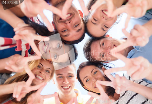 Image of group of teenagers showing finger five gesture