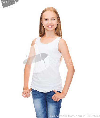 Image of smiling teenage girl in blank white shirt