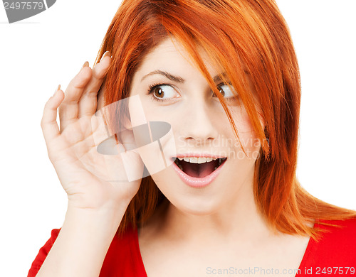 Image of happy woman listening gossip