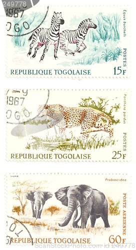 Image of Cheetah, zebras, elephants post stamps