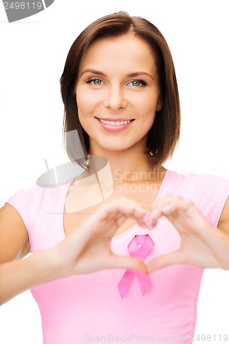 Image of woman with pink cancer ribbon