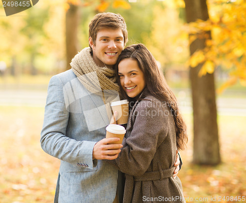 Image of romantic couple in the autumn park