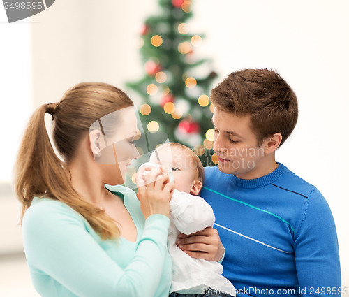Image of family and adorable baby with feeding-bottle