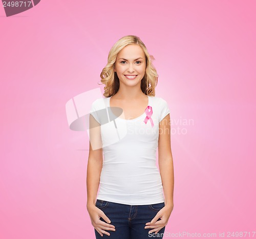 Image of woman with pink cancer awareness ribbon