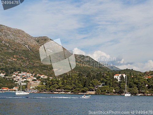 Image of Cavtat, Croatia, august 2013, mountains and Zal beach
