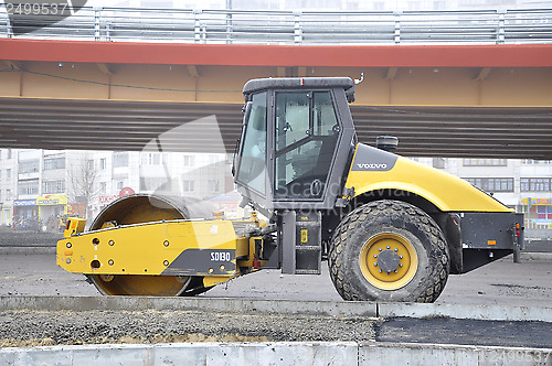 Image of Special equipment on a construction of roads. Skating rink Volvo