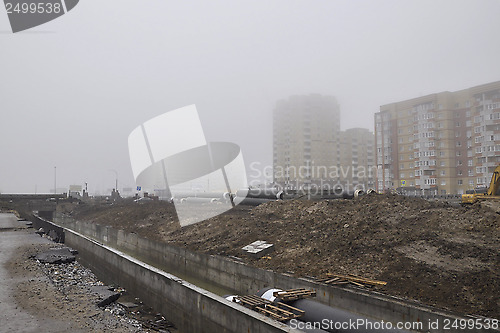 Image of dense fog in the city, houses practically it isn't visible