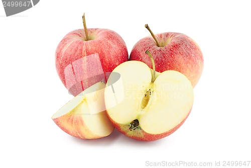 Image of Two red apples, half and a slice