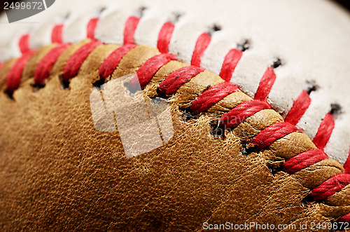 Image of dirty baseball against a dark background, close-up