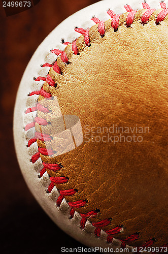 Image of dirty baseball, white and brown, close-up