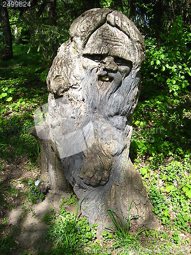 Image of Sculpture of fabulous personage cut out from wood