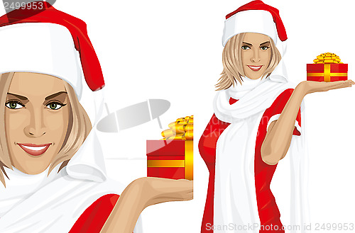 Image of Vector Woman Waiting For Christmas