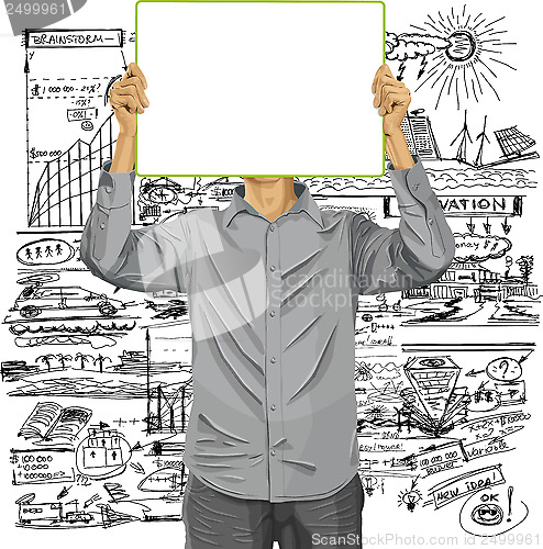 Image of Man With Write Board Against His Head