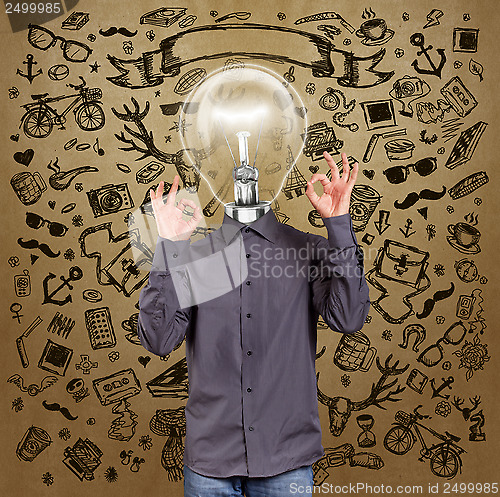Image of Hipster Lamp Head Man Shows OK