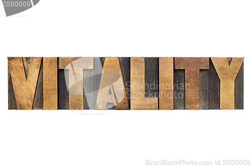 Image of vitality word in wood type