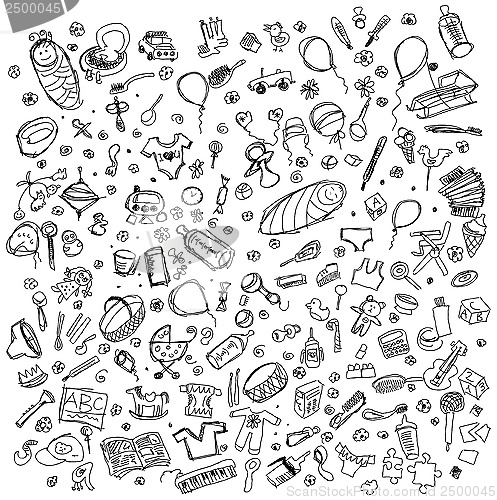 Image of Vector Sketch background with baby stuff