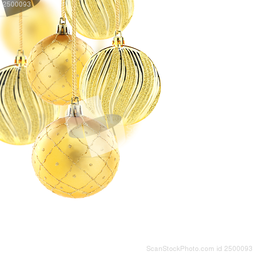 Image of Christmas golden balls. Collage.