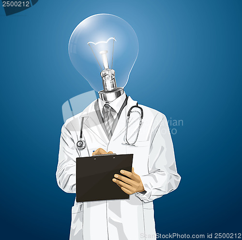 Image of Vector Lamp Head Doctor Man With Clipboard