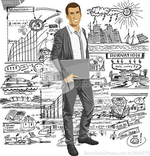 Image of Vector Businessman With Laptop