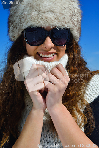 Image of happy woman at winter