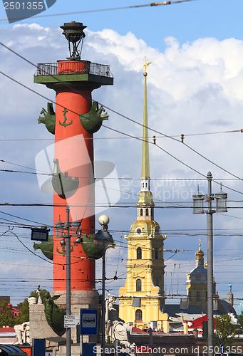 Image of St. Petersburg - rostral column and Cathedral inl Fortress