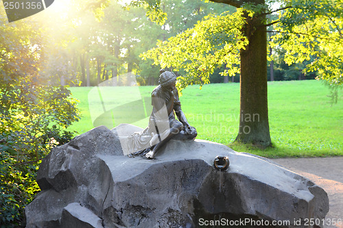 Image of girl with jug statue in Pushkin park St. Petersburg