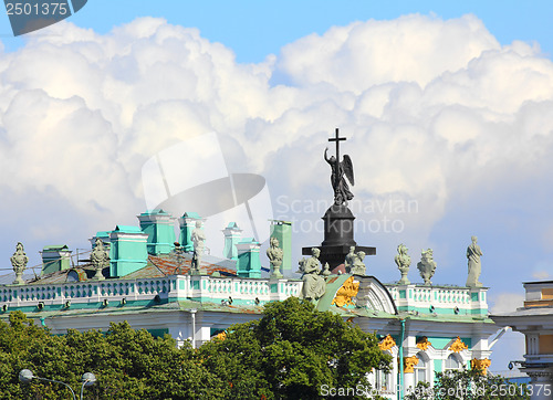 Image of roof of hermitage and alexander column in St. Petersburg