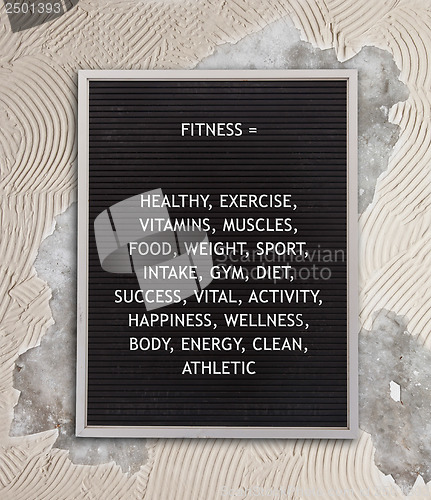 Image of Fitness concept in plastic letters on very old menu board