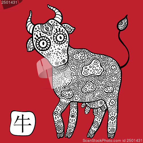 Image of Chinese Zodiac. Animal astrological sign. Cow.