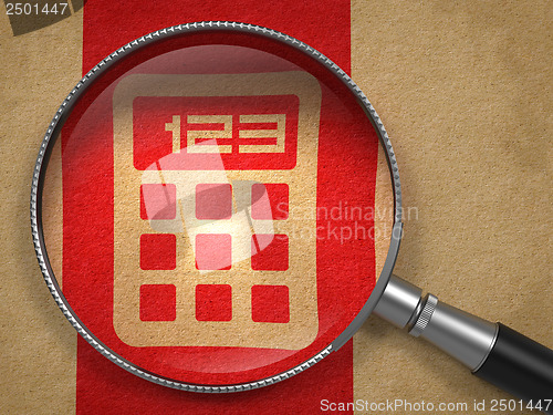 Image of Magnifying Glass with Icon of Calculator.
