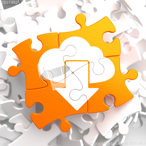 Image of Cloud with Arrow Icon on Orange Puzzle.