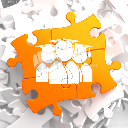 Image of Group of Graduates Icon on Orange Puzzle.