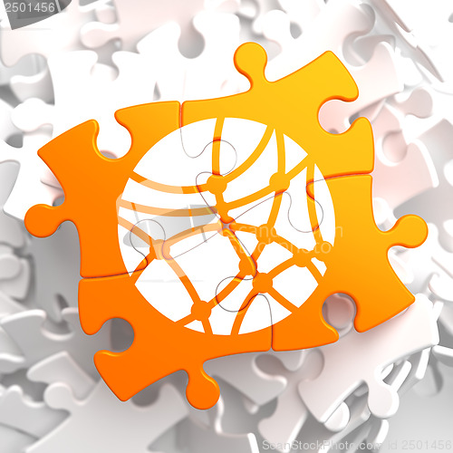 Image of Social Network Icon on Orange Puzzle.