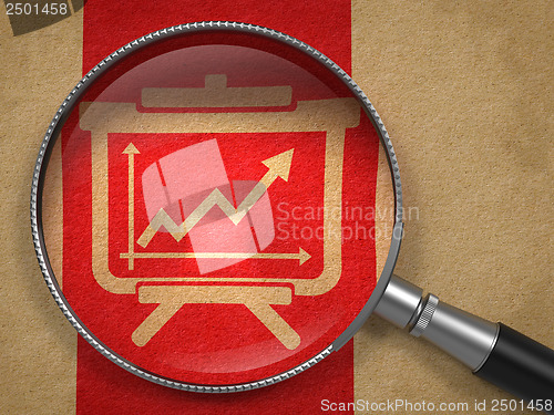 Image of Magnifying Glass with Flipchart Icon.