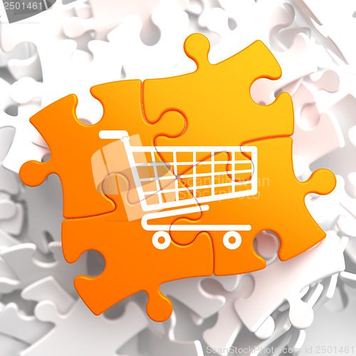 Image of Shopping Cart Icon on Orange Puzzle.