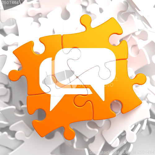 Image of White Speech Bubble Icon on Orange Puzzle.