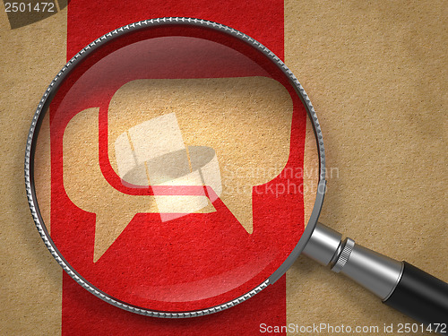 Image of Magnifying Glass with Speech Bubble Icon.