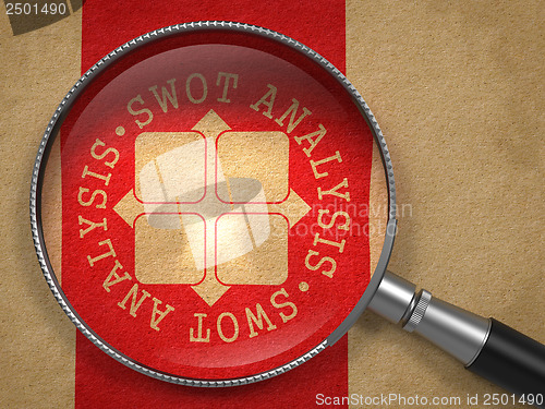 Image of Magnifying Glass with SWOT Analisis Concept.