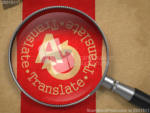 Image of Magnifying Glass with Translating Concept.