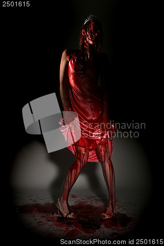 Image of Scary Woman Dripping in Blood Wearing Prom Dress