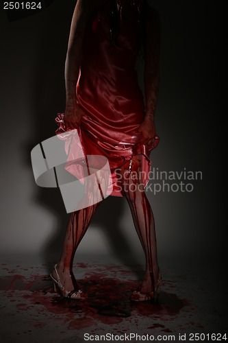 Image of Scary Woman Dripping in Blood Wearing Prom Dress