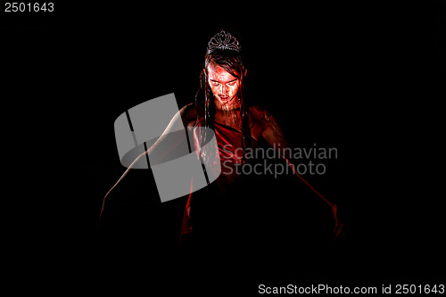 Image of Scary Woman Dripping in Blood Wearing Prom Dress