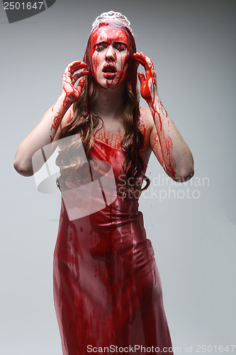 Image of Scary Woman Dripping in Blood Wearing Prom Dress
