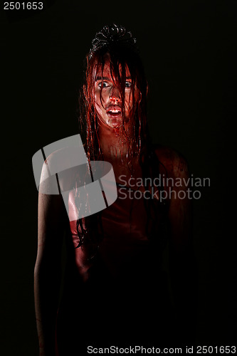 Image of Scary Woman Dripping in Blood Wearing Prom Dress