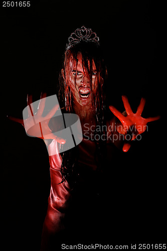 Image of Scary Woman Dripping in Blood Wearing Prom Dress